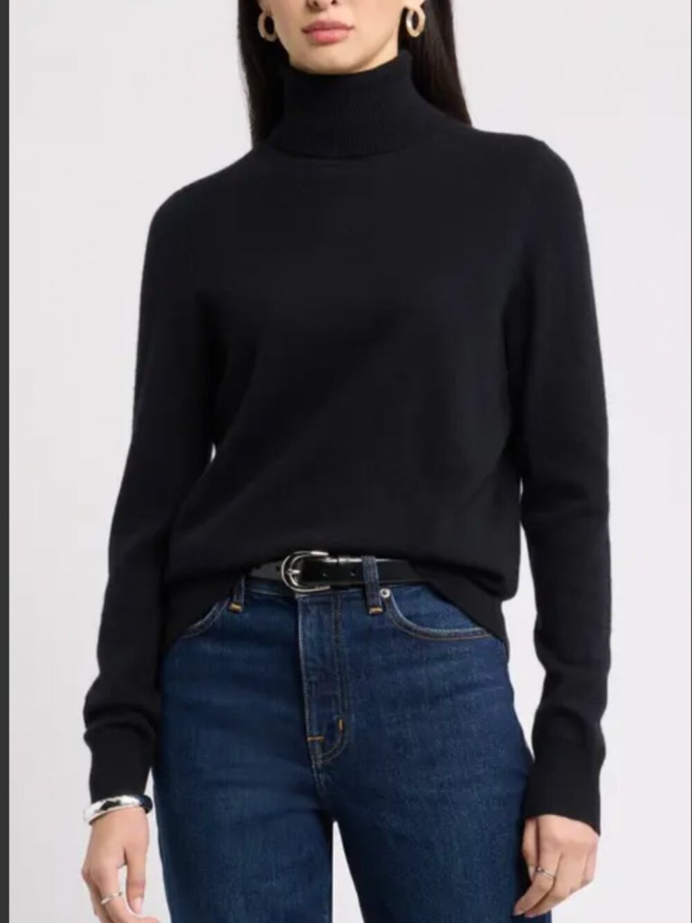 Nordstrom Soft Merino Wool Blend Ribbed / Knit Turtleneck Pullover - Black
